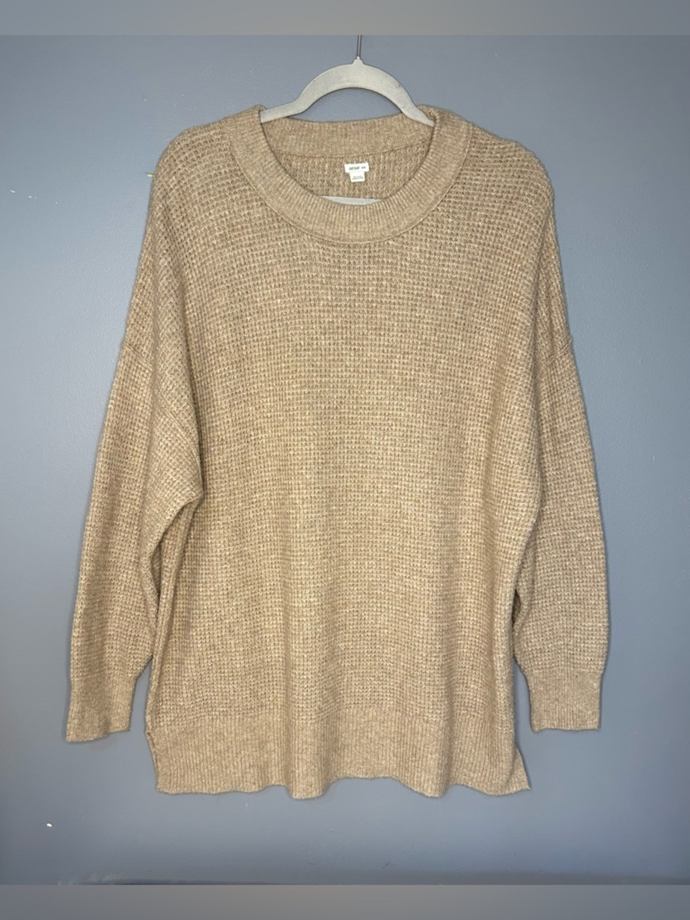 Aerie Sweater Womens M Beige Lightweight Waffle Knit Oversized Crew Soft Lounge